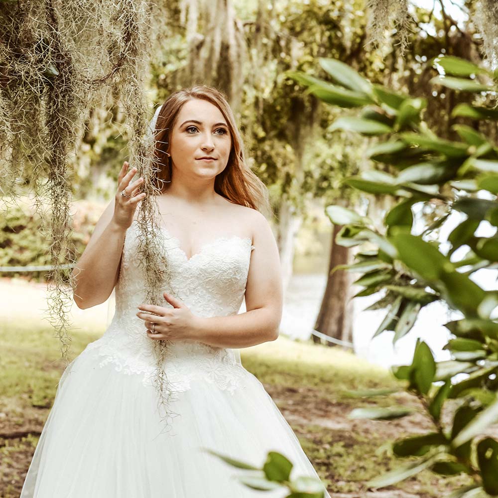 Wedding photography: a bride photographed under a tree